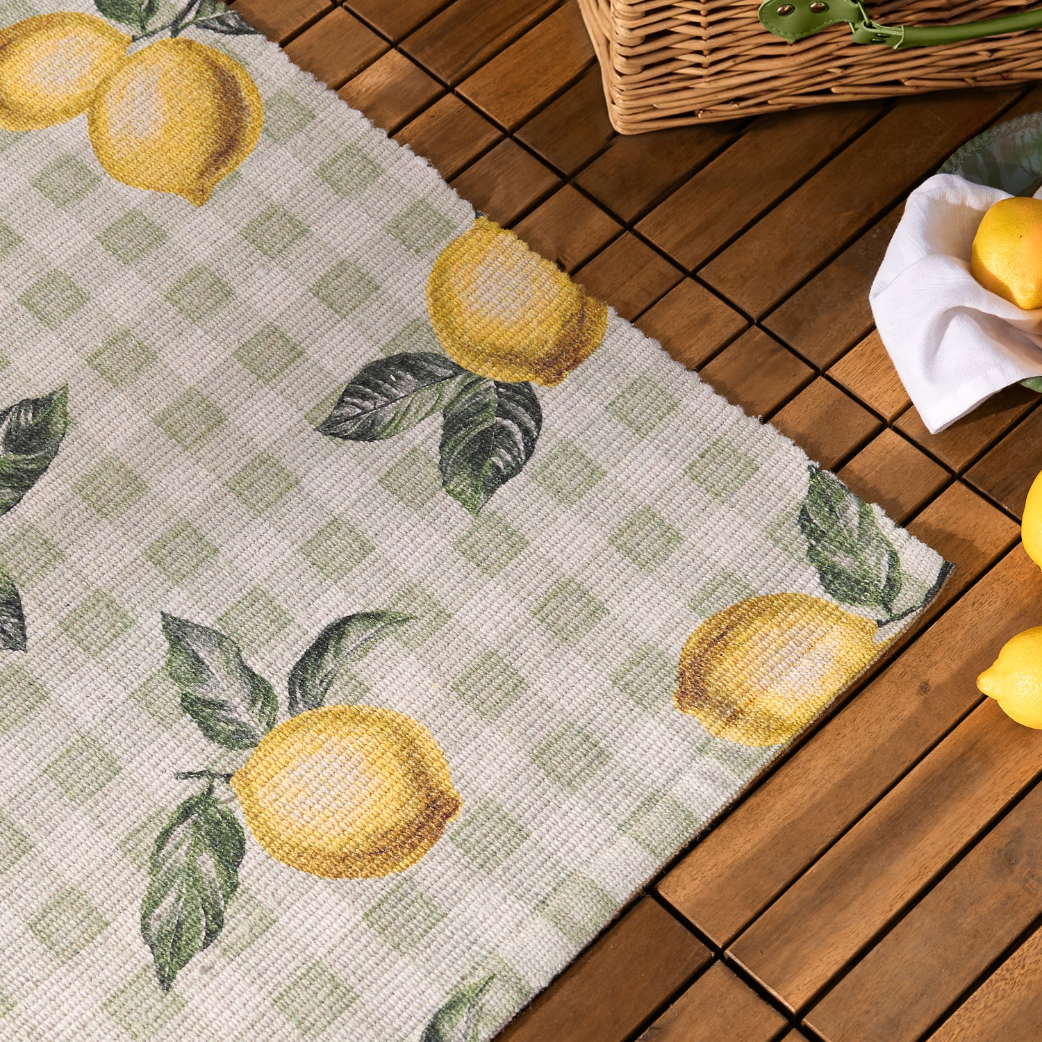Furn Fruits Lemons Striped Outdoor Rug 120cm x 170cm Sage