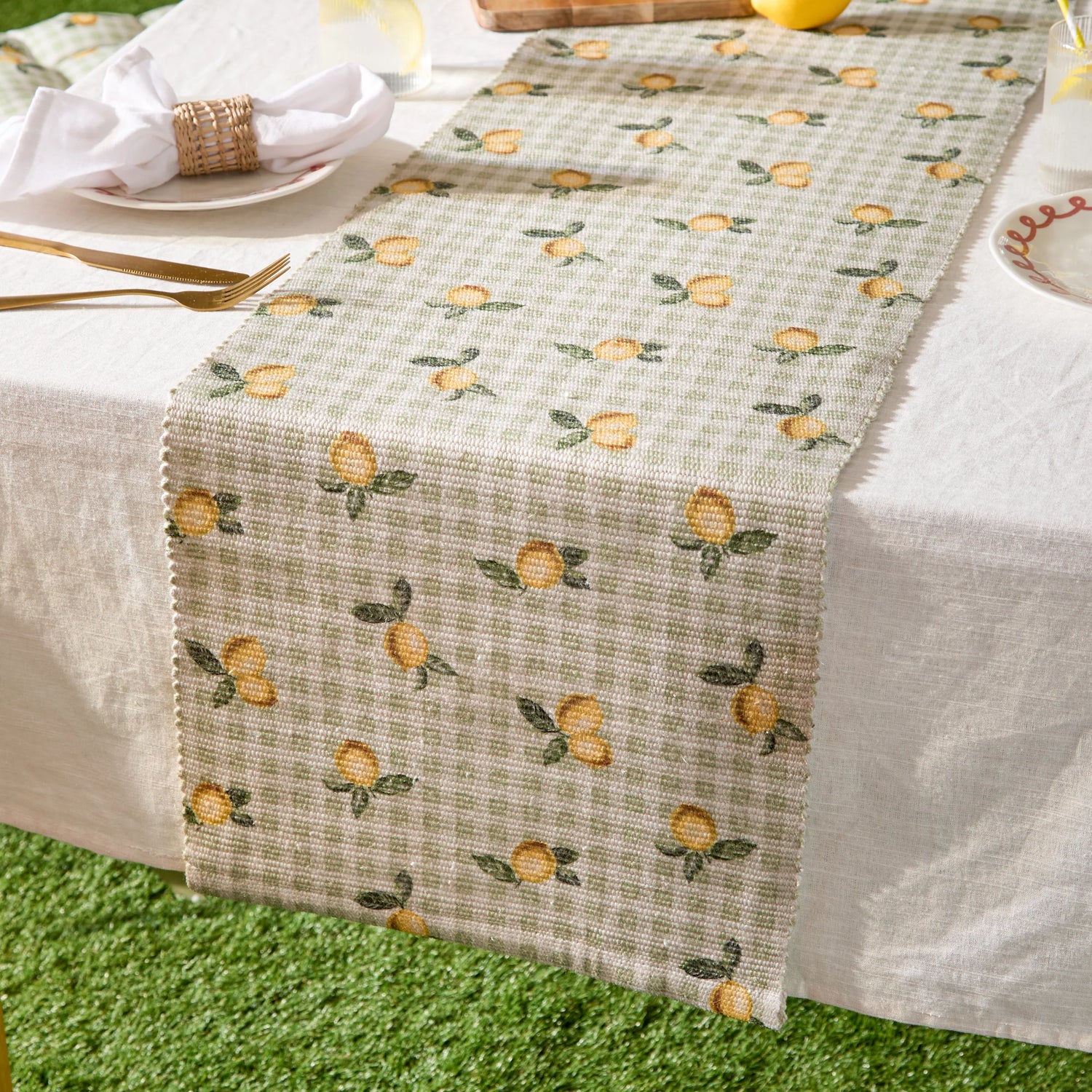 Furn Fruits Lemons 35cm x 220cm Outdoor Runner Sage
