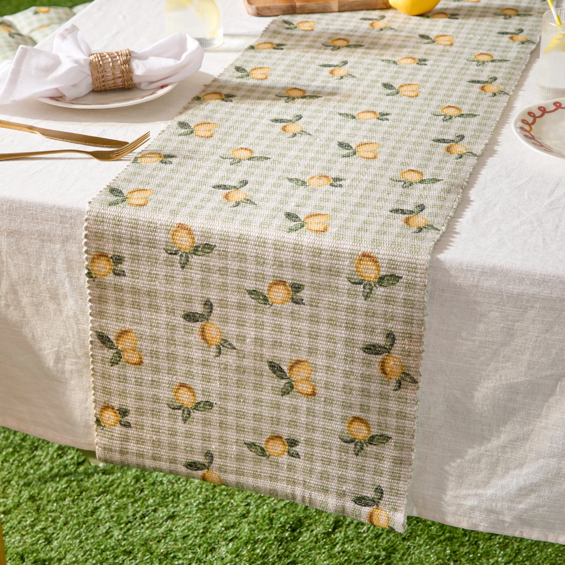 Furn Fruits Lemons 35cm x 220cm Outdoor Runner Sage
