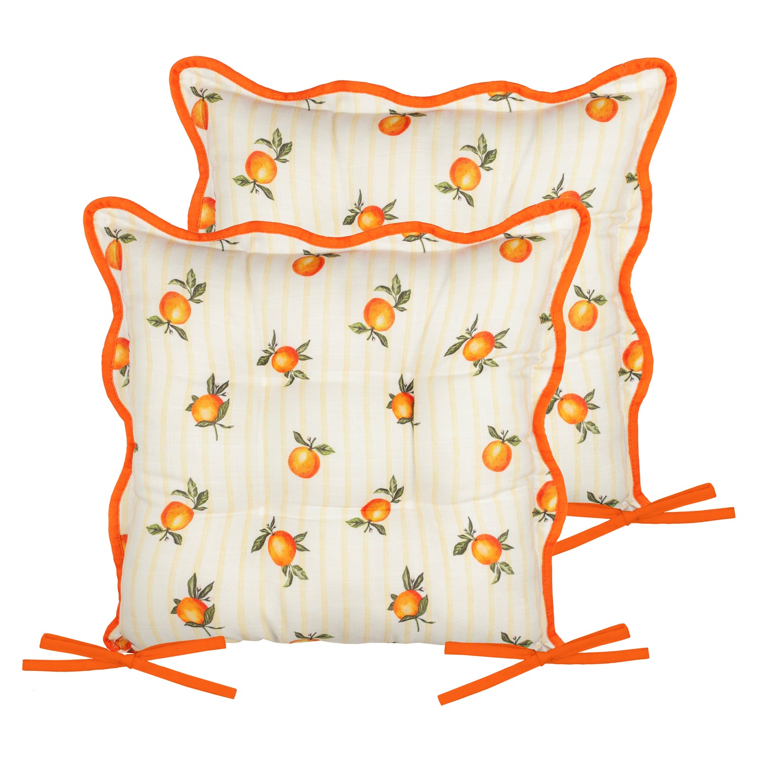 Furn Fruits Oranges Set of 2 Striped 40cm x 40cm Outdoor Seat Pads Yellow