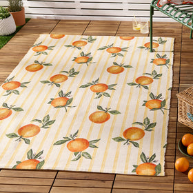 Furn Fruits Oranges Gingham Check Outdoor Rug 120cm x 170cm Yellow
