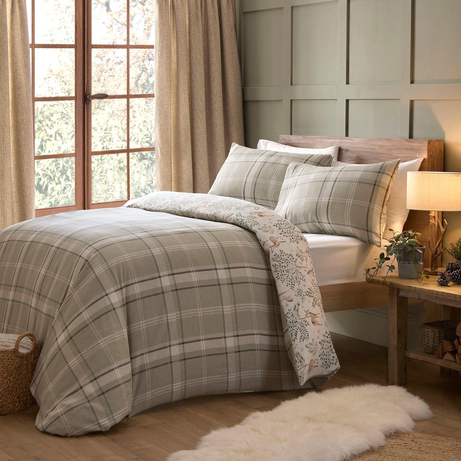 Dreams & Drapes Forest Animals Brushed Cotton Duvet Cover Bedding Set Natural