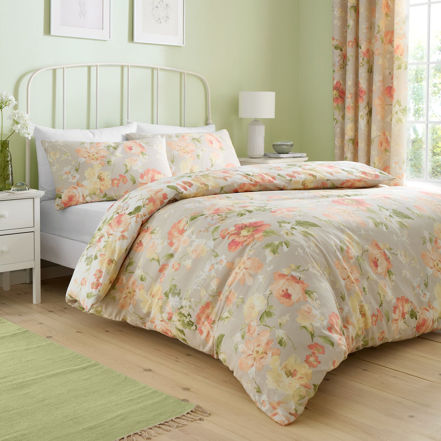 Dreams & Drapes Flourette Watercolour Floral Duvet Cover Bedding Set Natural