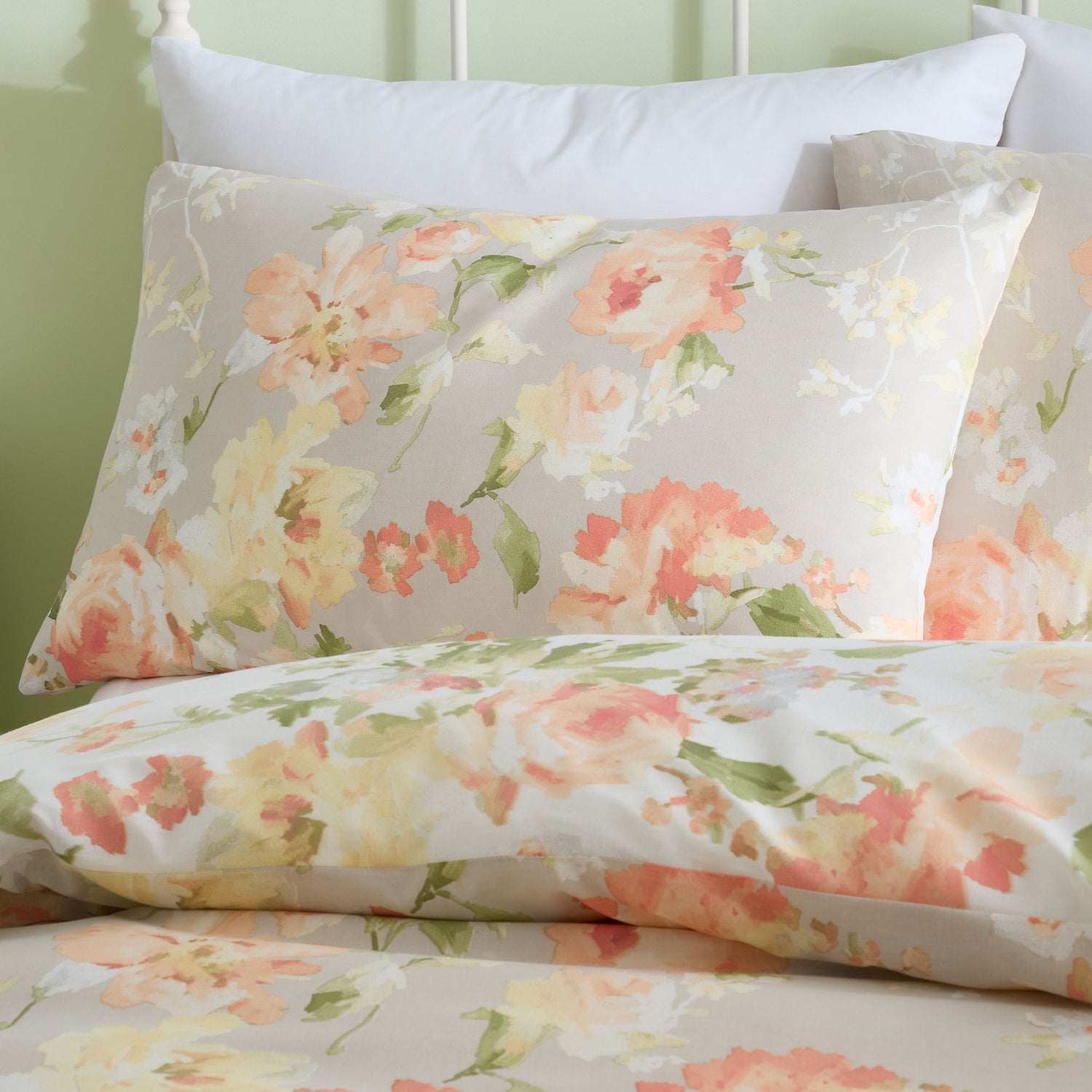 Dreams & Drapes Flourette Watercolour Floral Duvet Cover Bedding Set Natural