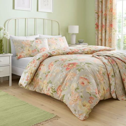 Dreams & Drapes Flourette Watercolour Floral Duvet Cover Bedding Set Natural