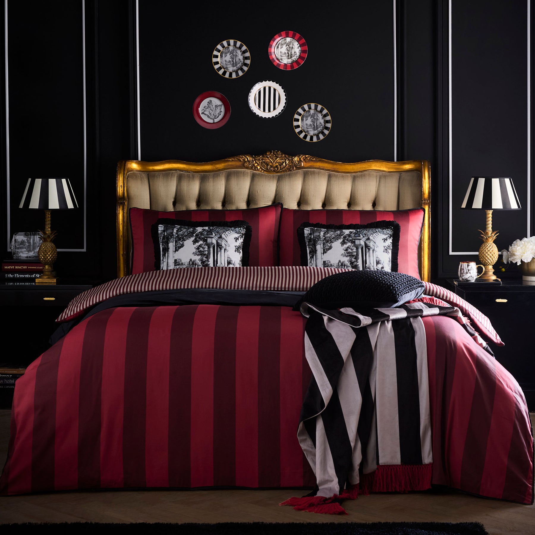 Laurence Llewelyn-Bowen Festivo Stripe Velvet 130cmx180cm Throw Black