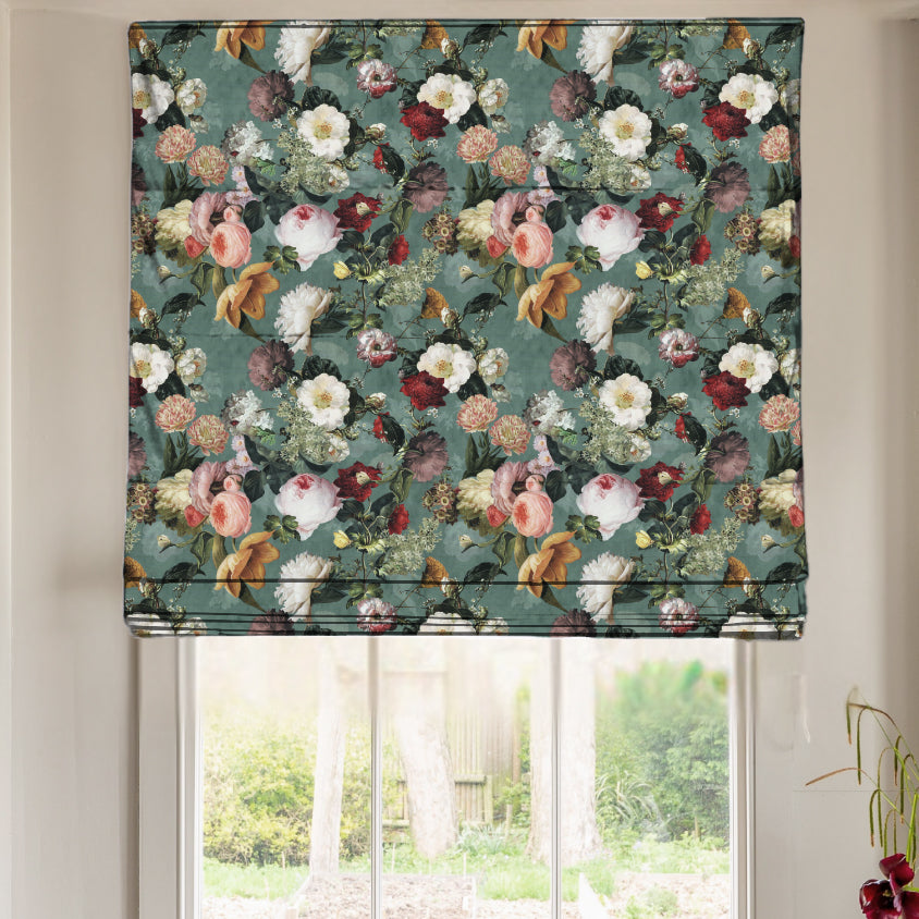 Linda Barker Florabunda Velvet Made To Measure Roman Blind Verdigris
