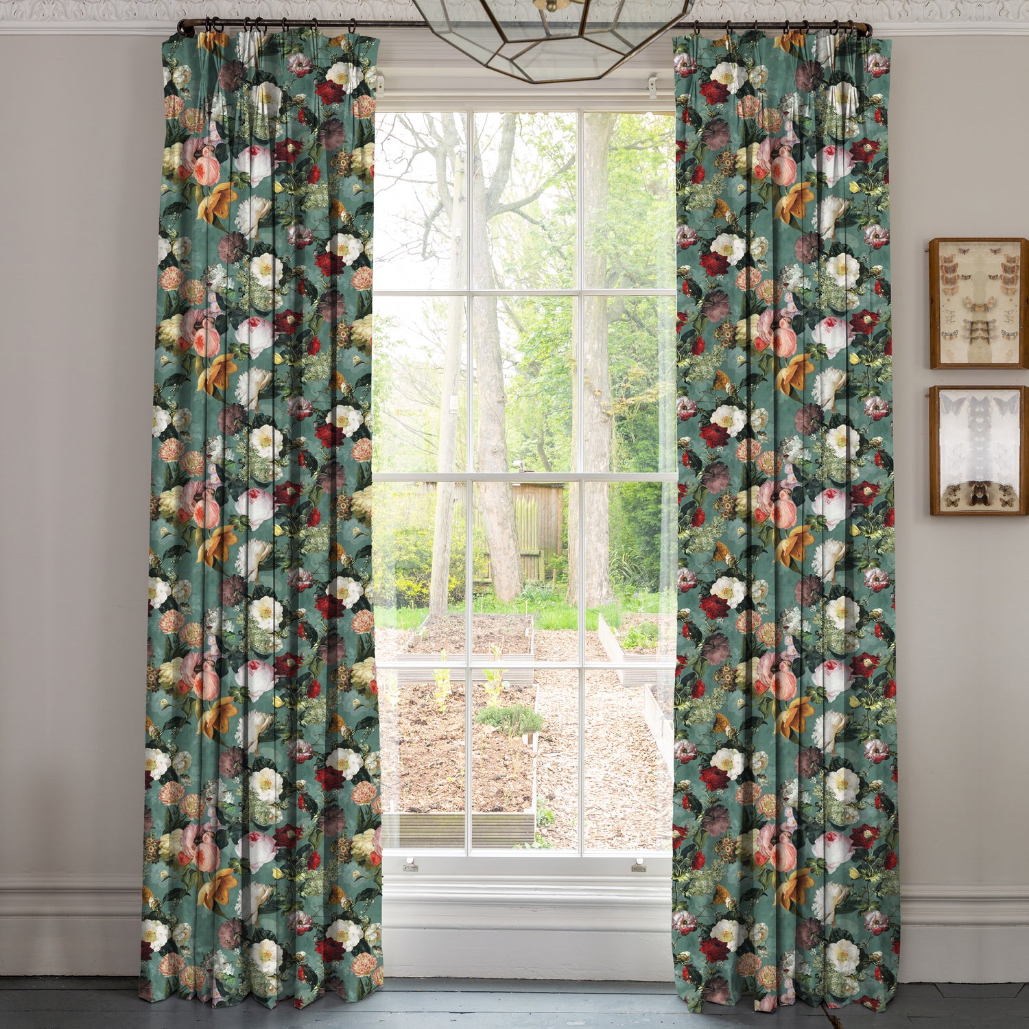 Linda Barker Florabunda Velvet Fabric Verdigris