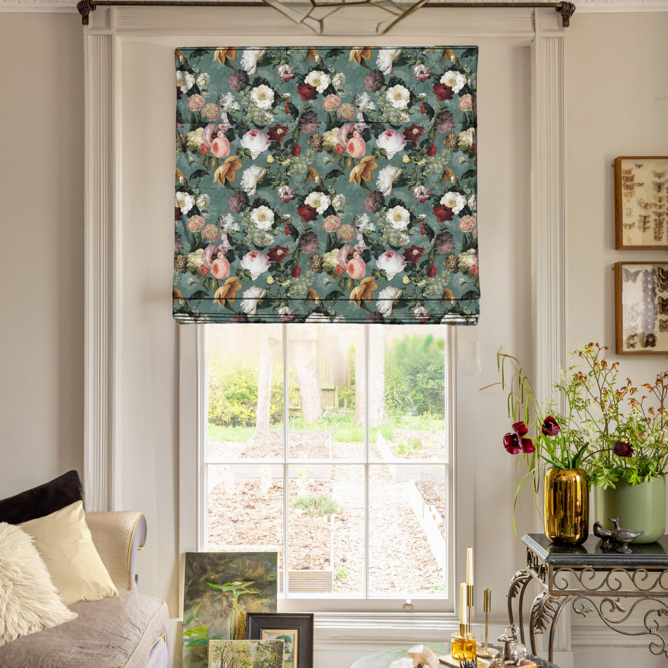 Linda Barker Florabunda Velvet Fabric Verdigris