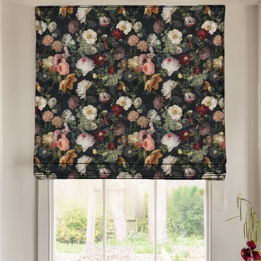 Linda Barker Florabunda Velvet Made To Measure Roman Blind Carbon