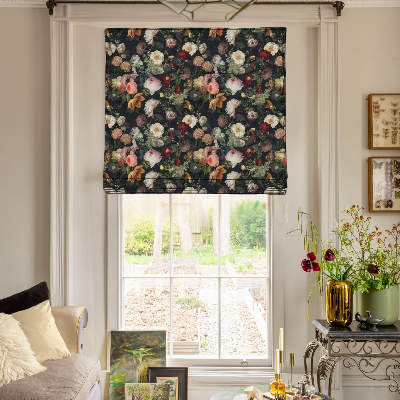 Linda Barker Florabunda Velvet Fabric Carbon