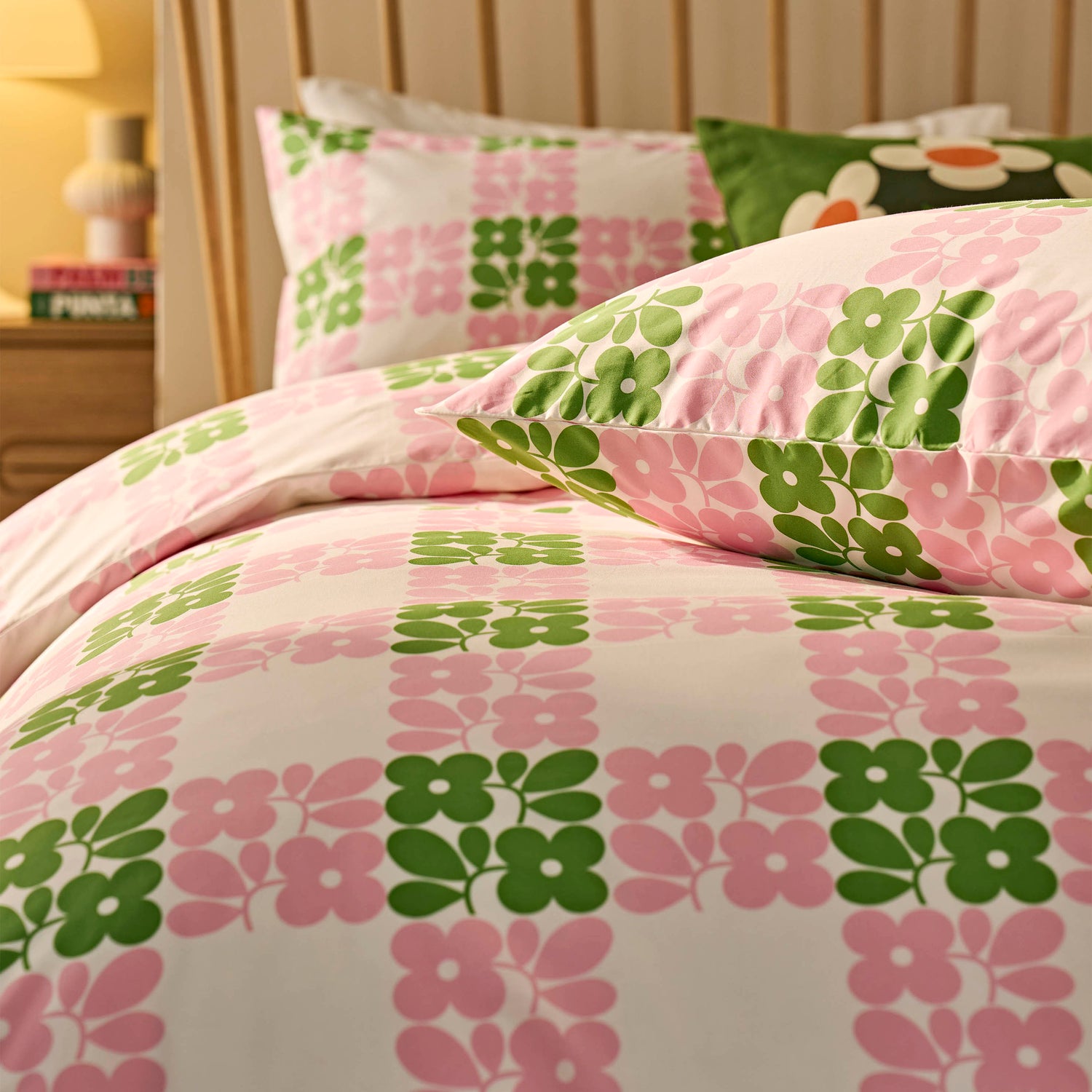 Orla Kiely Floret Check Duvet Cover Bedding Set Dill Pink