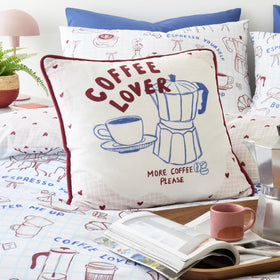 Fusion Coffee Club Filled Cushion 43cm x 43cm Blue