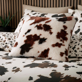 Fusion Cow Print Faux Fur Filled Cushion 43cm x 43cm Natural