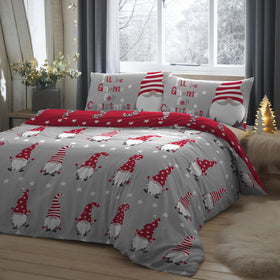 Fusion Christmas Gnome Brushed Duvet Cover Bedding Set Silver