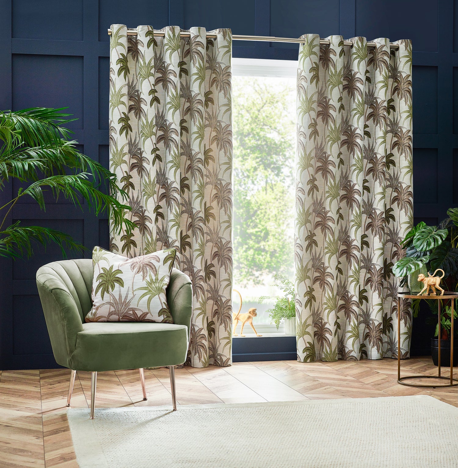 Galapagos Jacquard Ready Made Eyelet Curtains Green