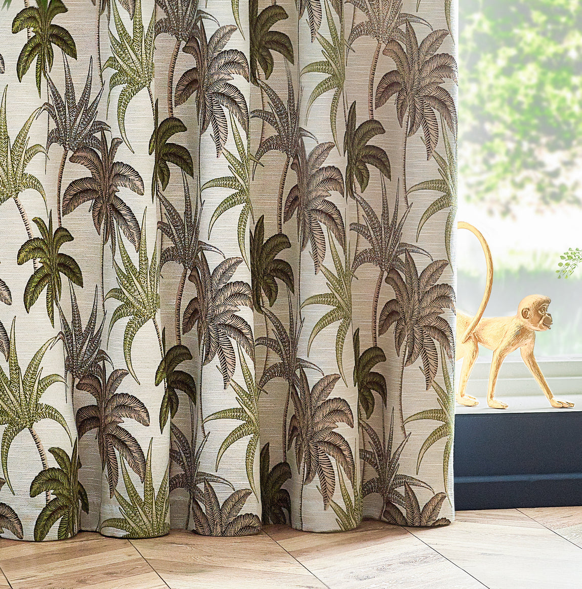 Galapagos Jacquard Ready Made Eyelet Curtains Green