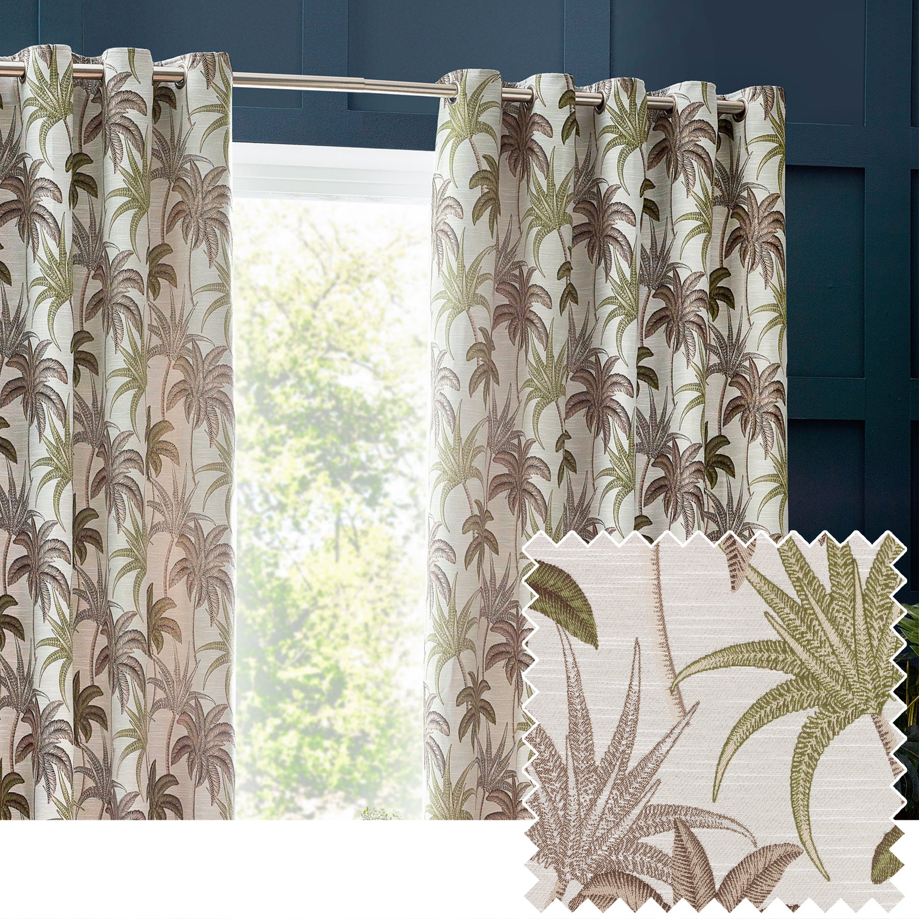 Galapagos Jacquard Ready Made Eyelet Curtains Green