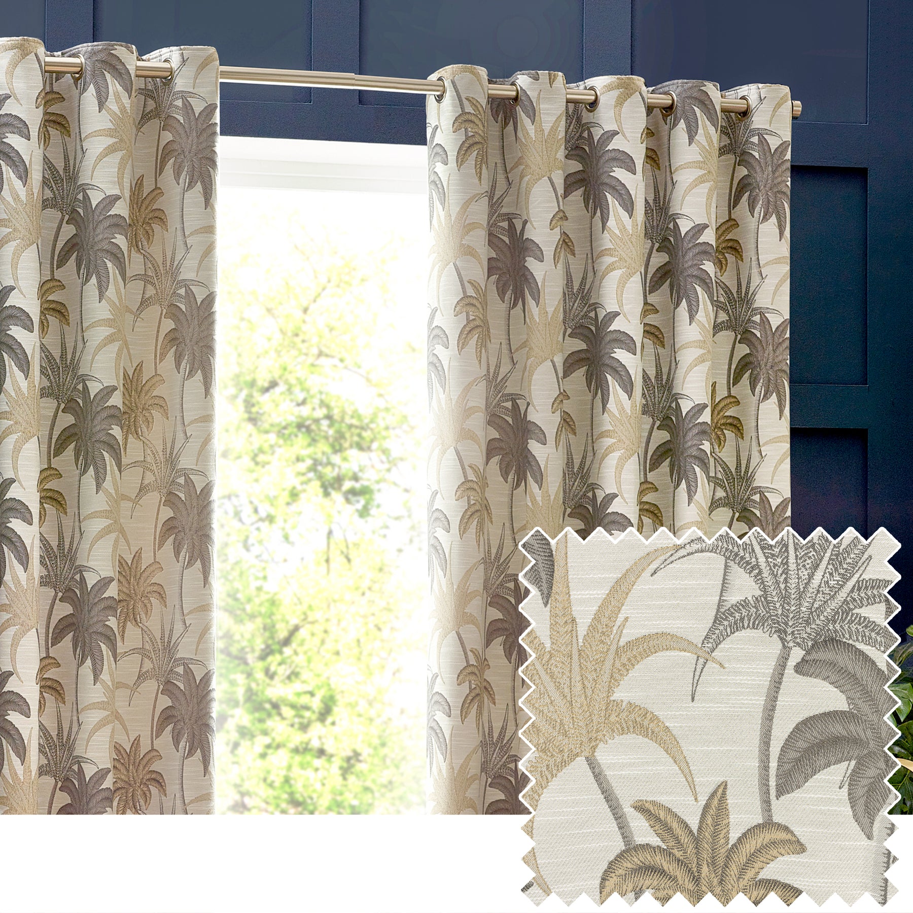 Galapagos Jacquard Ready Made Eyelet Curtains Natural