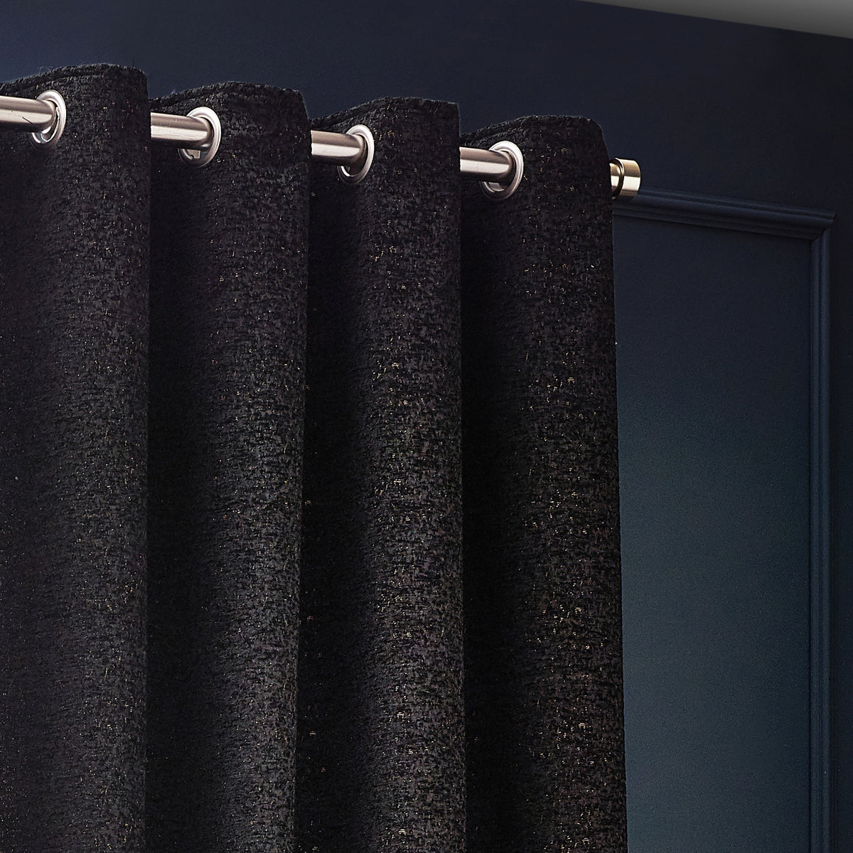 Paoletti Galaxy Chenille Ready Made Eyelet Curtains Black