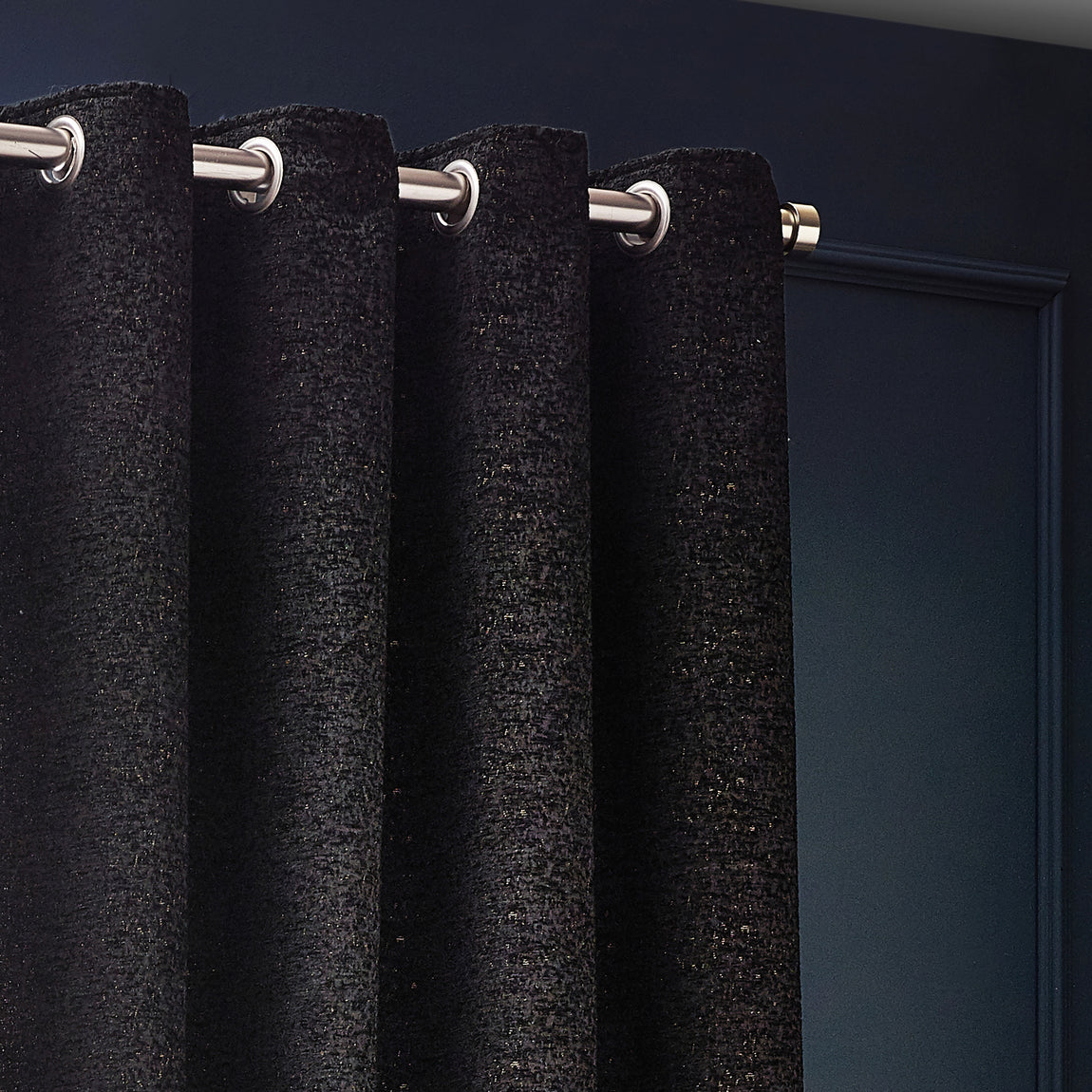 Paoletti Galaxy Chenille Ready Made Eyelet Curtains Black