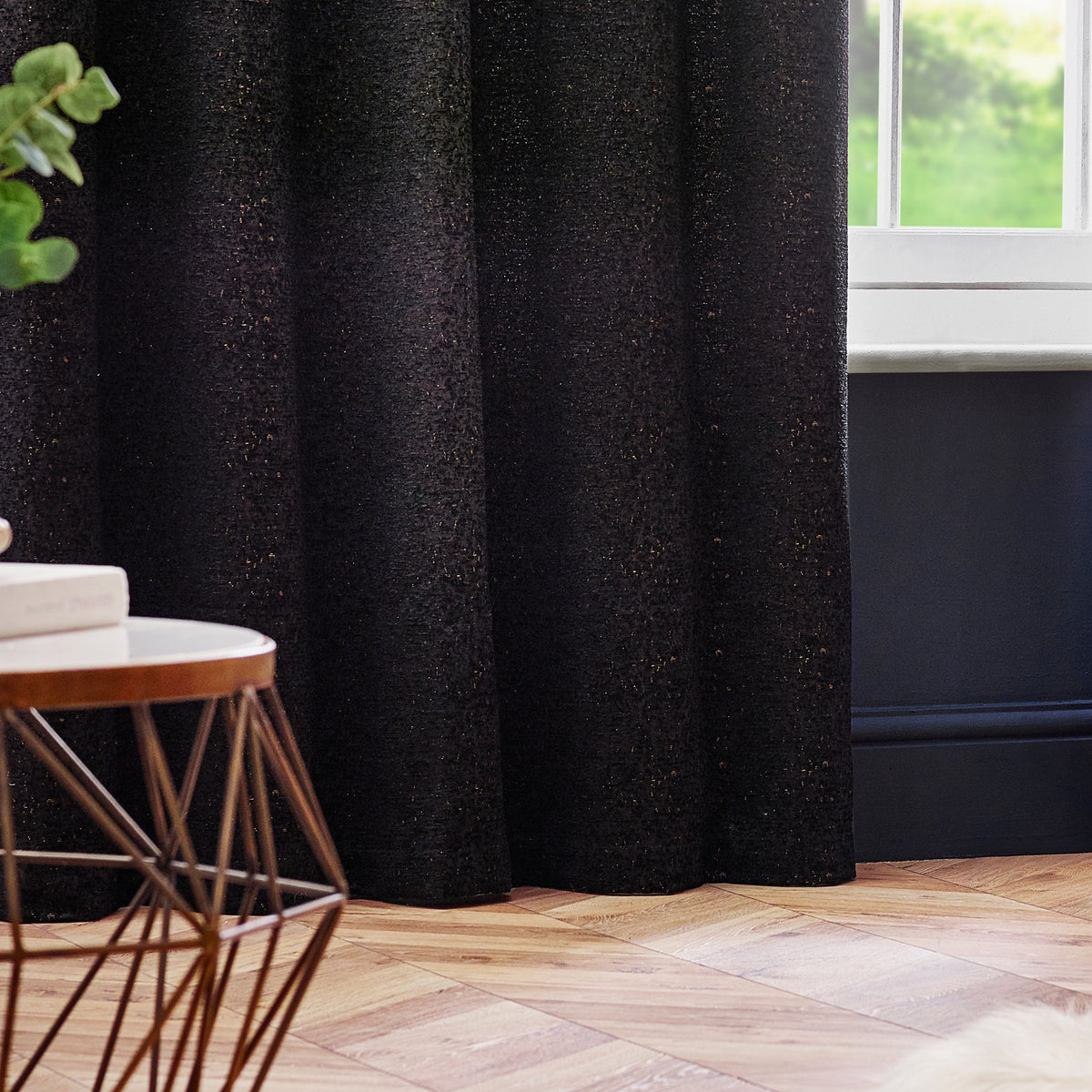 Paoletti Galaxy Chenille Ready Made Eyelet Curtains Black