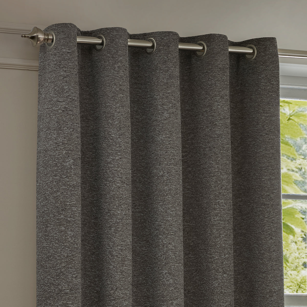 Paoletti Galaxy Chenille Ready Made Eyelet Blockout Curtains Charcoal