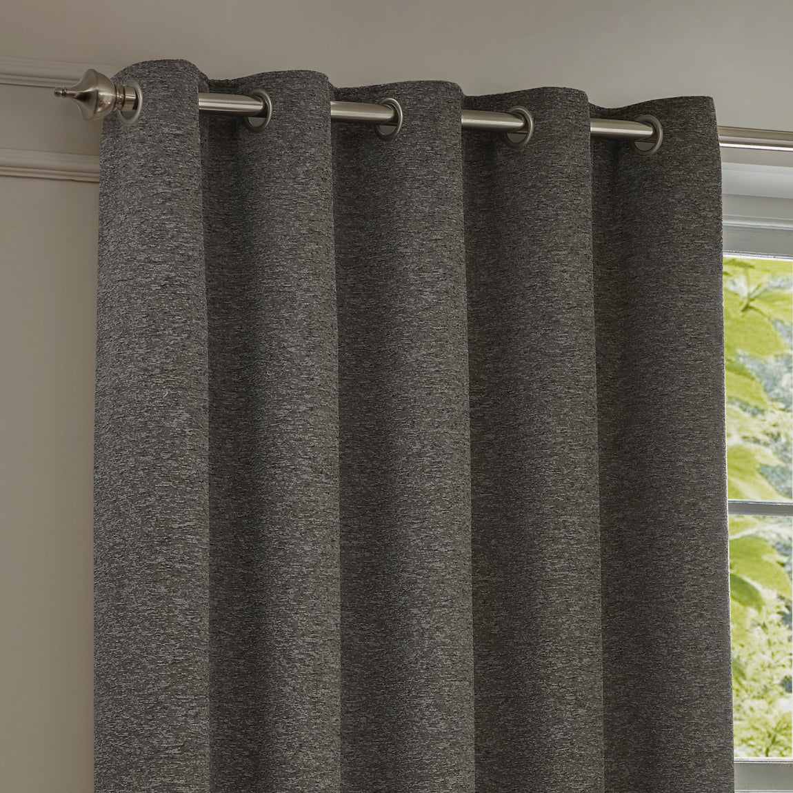 Paoletti Galaxy Chenille Ready Made Eyelet Blockout Curtains Charcoal