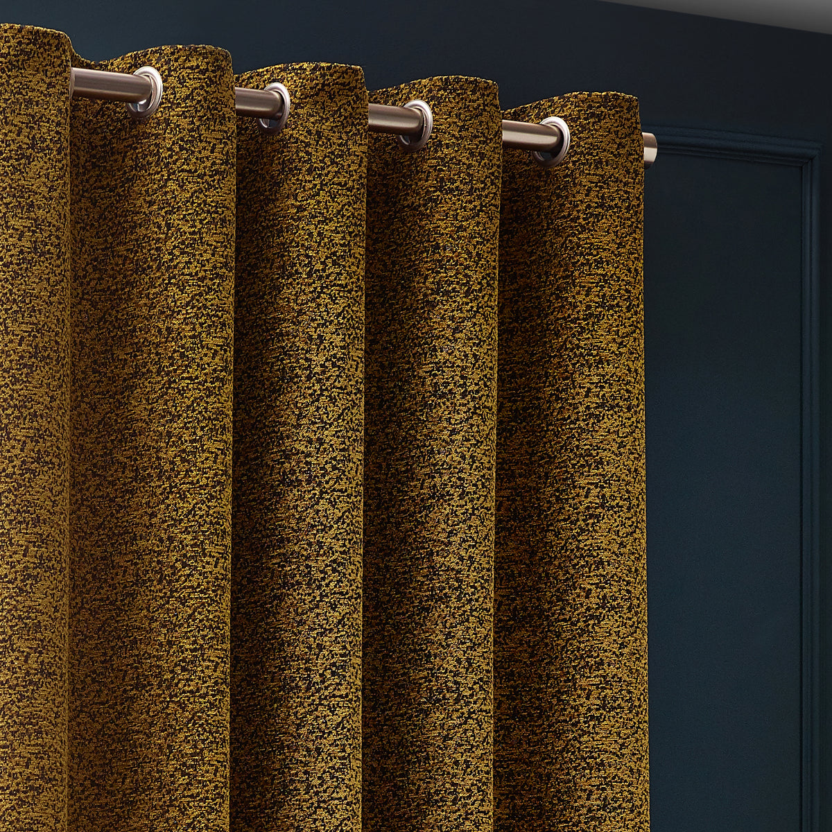 Paoletti Galaxy Chenille Ready Made Eyelet Curtains Gold
