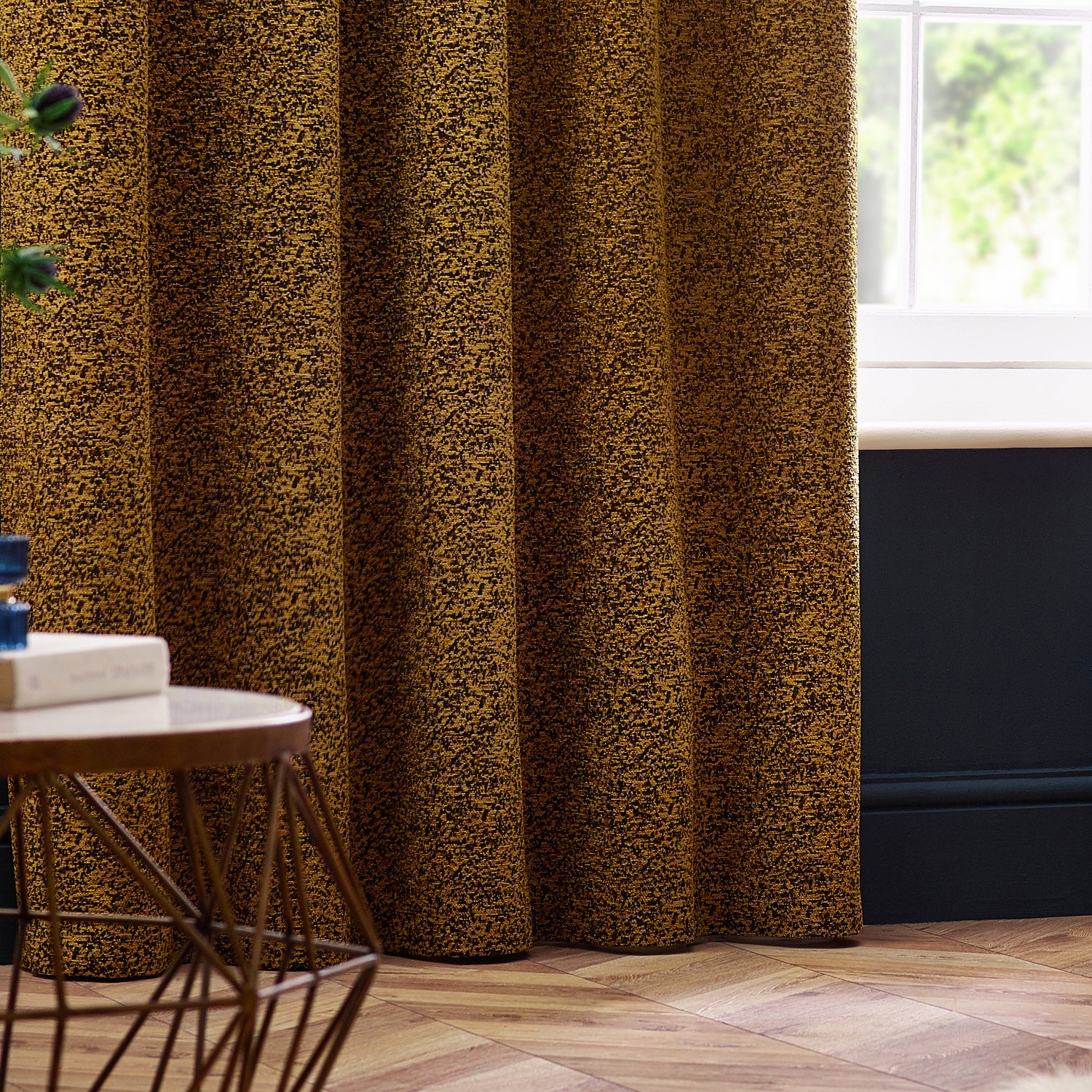 Paoletti Galaxy Chenille Ready Made Eyelet Curtains Gold