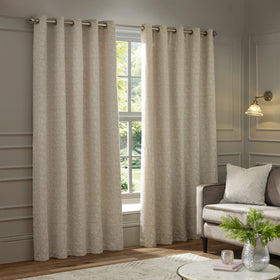 Paoletti Galaxy Chenille Ready Made Eyelet Blockout Curtains Ivory