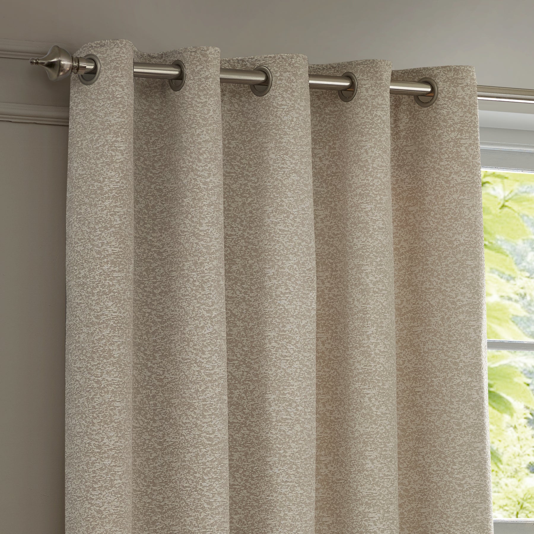 Paoletti Galaxy Chenille Ready Made Eyelet Blockout Curtains Ivory