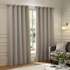 Paoletti Galaxy Chenille Ready Made Eyelet Blockout Curtains Silver