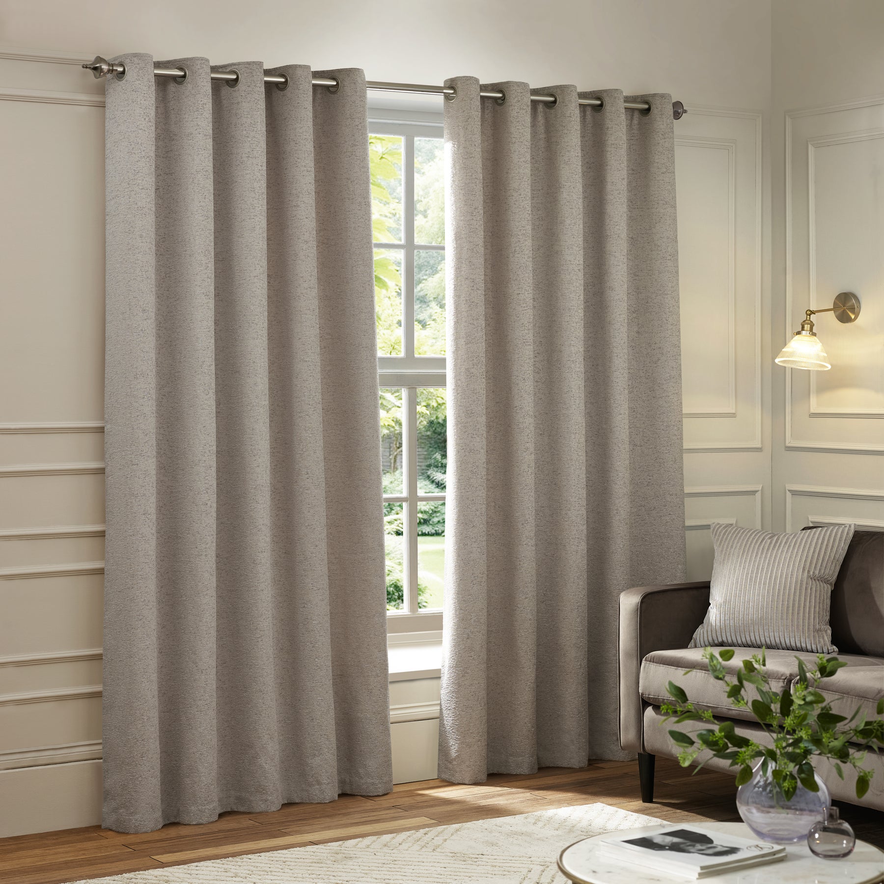 Paoletti Galaxy Chenille Ready Made Eyelet Blockout Curtains Silver