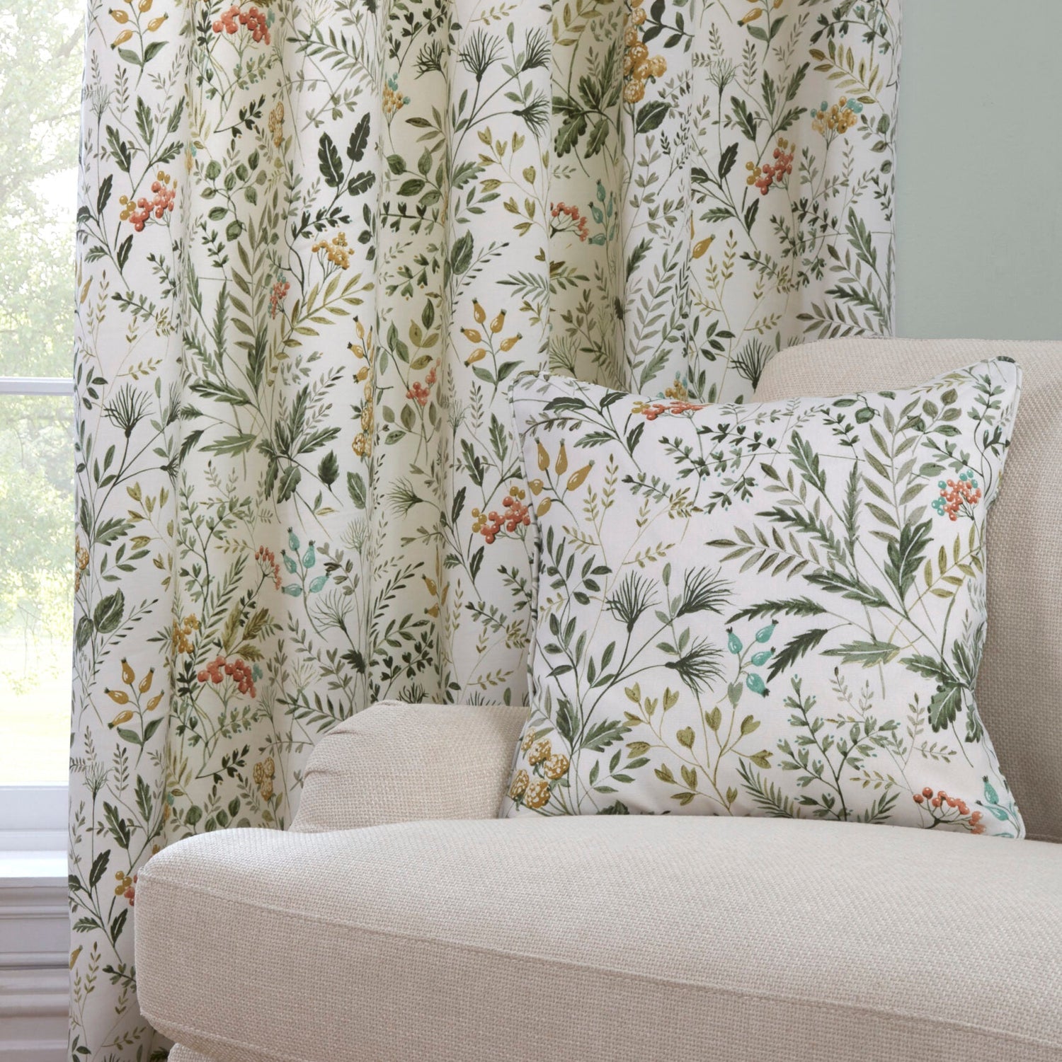 Sundour Cleo Ready Made Pencil Pleat Curtains Willow