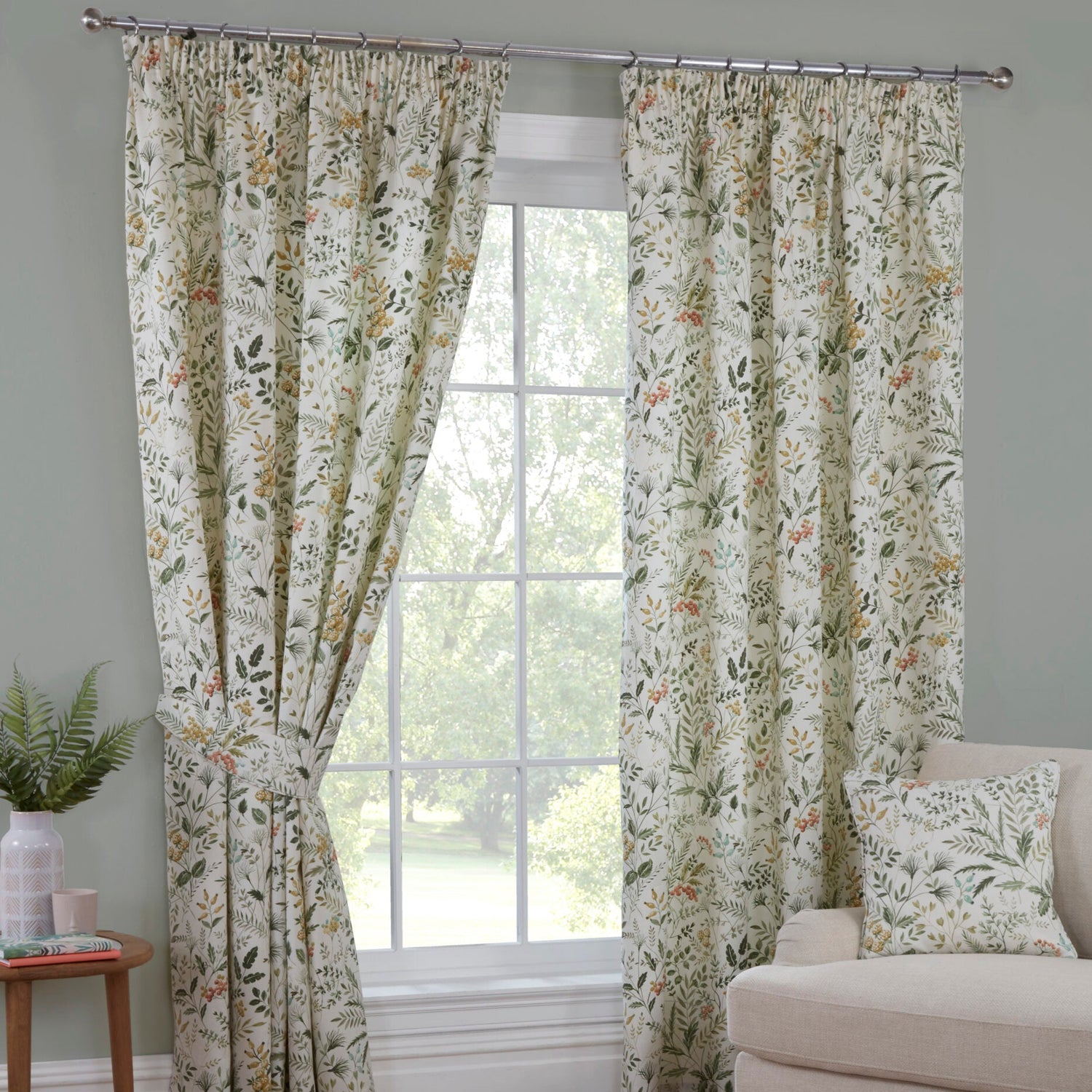 Sundour Cleo Ready Made Pencil Pleat Curtains Willow
