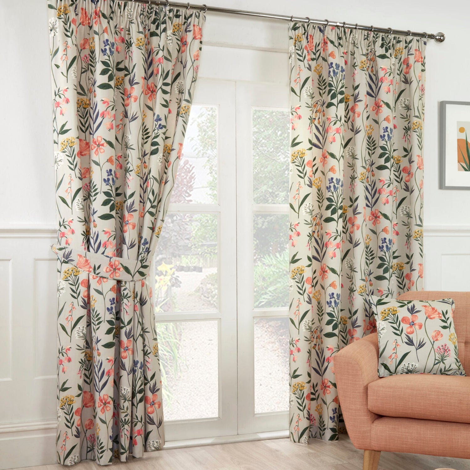 Sundour Meadow Ready Made Pencil Pleat Curtains Multi