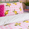 Gingham Lemons Duvet Cover Bedding Set Pink
