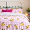Gingham Lemons Duvet Cover Bedding Set Pink