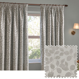Wylder Grace Leaf Jacquard Ready Made Pencil Pleat Curtains Mist Grey