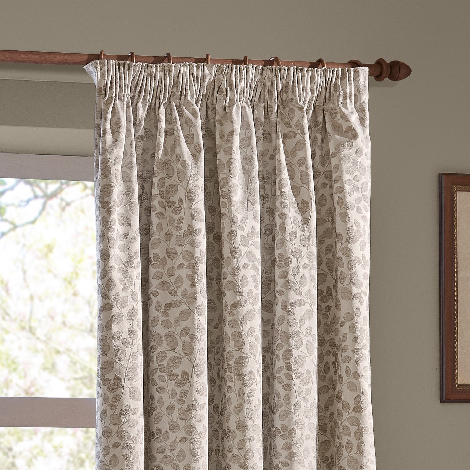 Wylder Grace Leaf Jacquard Ready Made Pencil Pleat Curtains Natural