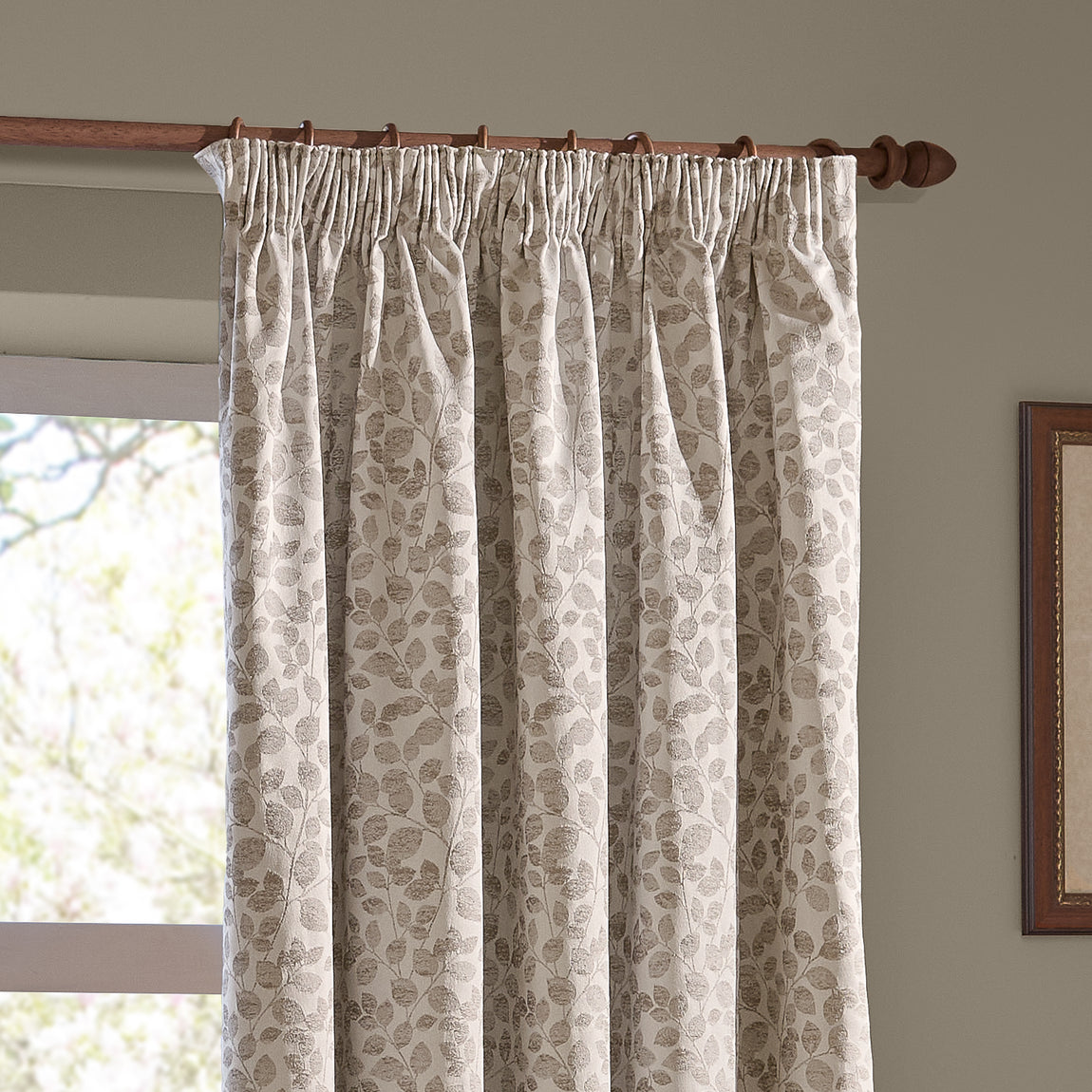 Wylder Grace Leaf Jacquard Ready Made Pencil Pleat Curtains Natural