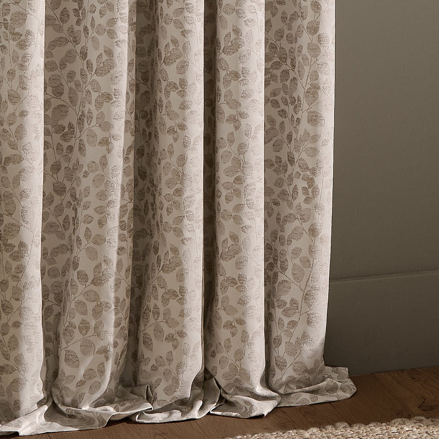 Wylder Grace Leaf Jacquard Ready Made Pencil Pleat Curtains Natural