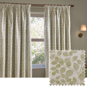 Wylder Grace Leaf Jacquard Ready Made Pencil Pleat Curtains Sage