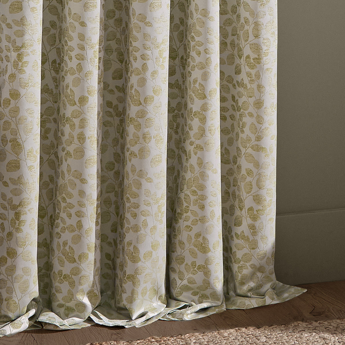 Wylder Grace Leaf Jacquard Ready Made Pencil Pleat Curtains Sage