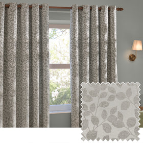 Wylder Grace Leaf Jacquard Ready Made Eyelet Curtains Mist Grey
