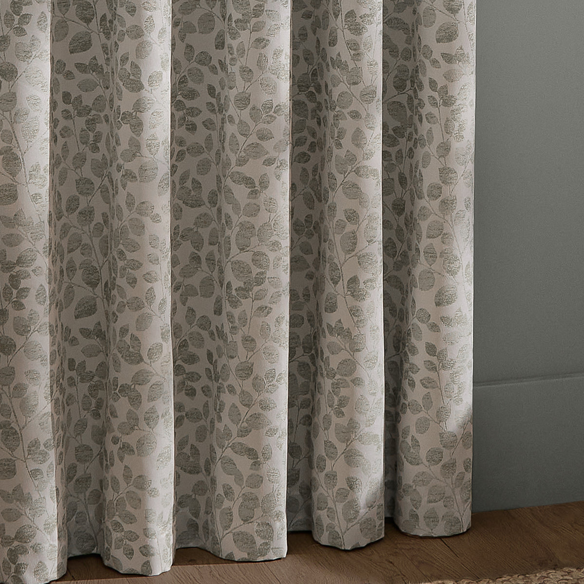 Wylder Grace Leaf Jacquard Ready Made Eyelet Curtains Mist Grey