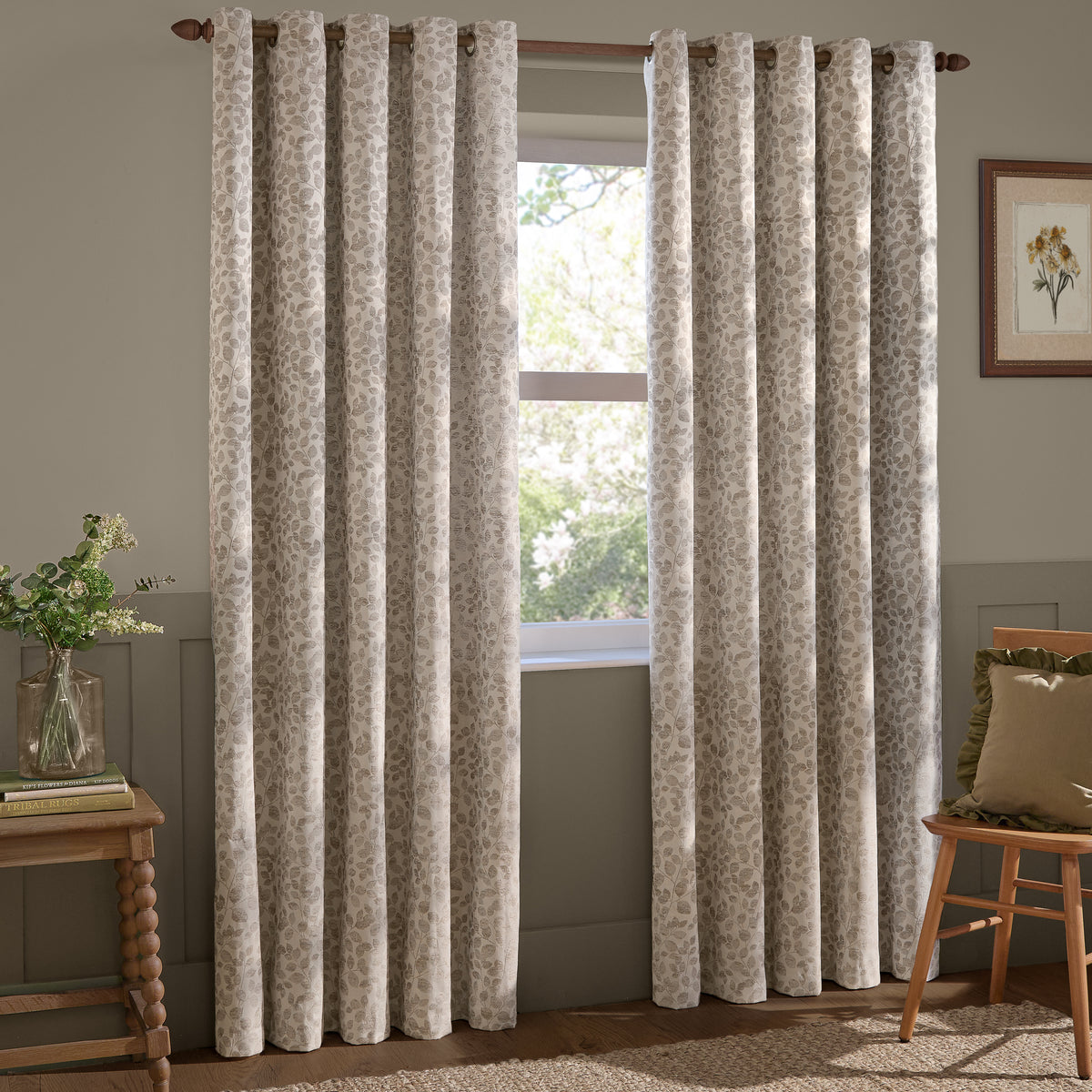 Wylder Grace Leaf Jacquard Ready Made Eyelet Curtains Natural
