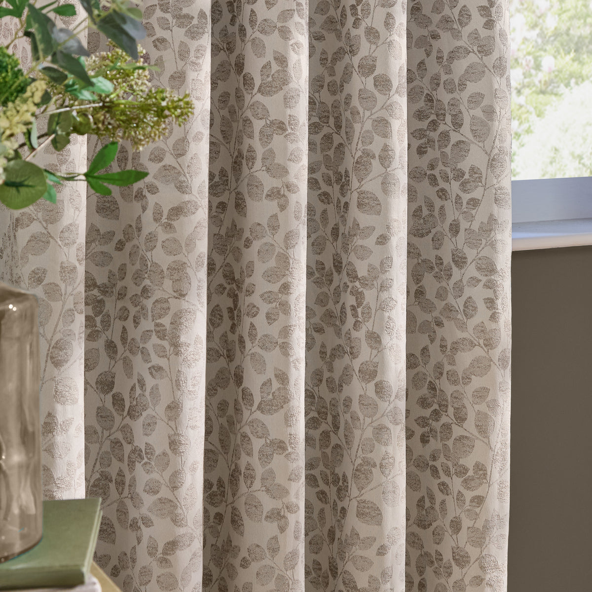 Wylder Grace Leaf Jacquard Ready Made Eyelet Curtains Natural