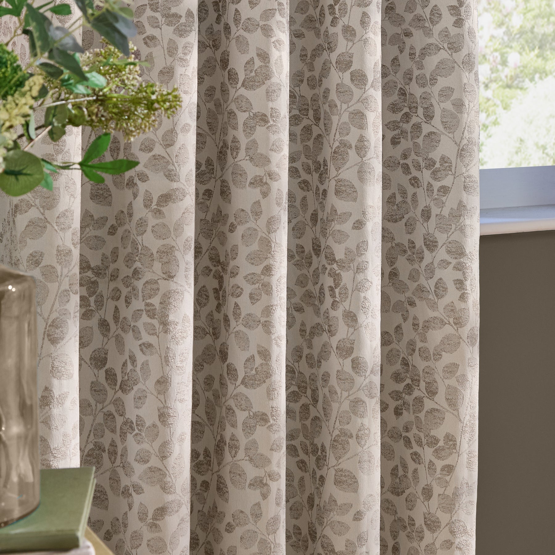 Wylder Grace Leaf Jacquard Ready Made Eyelet Curtains Natural